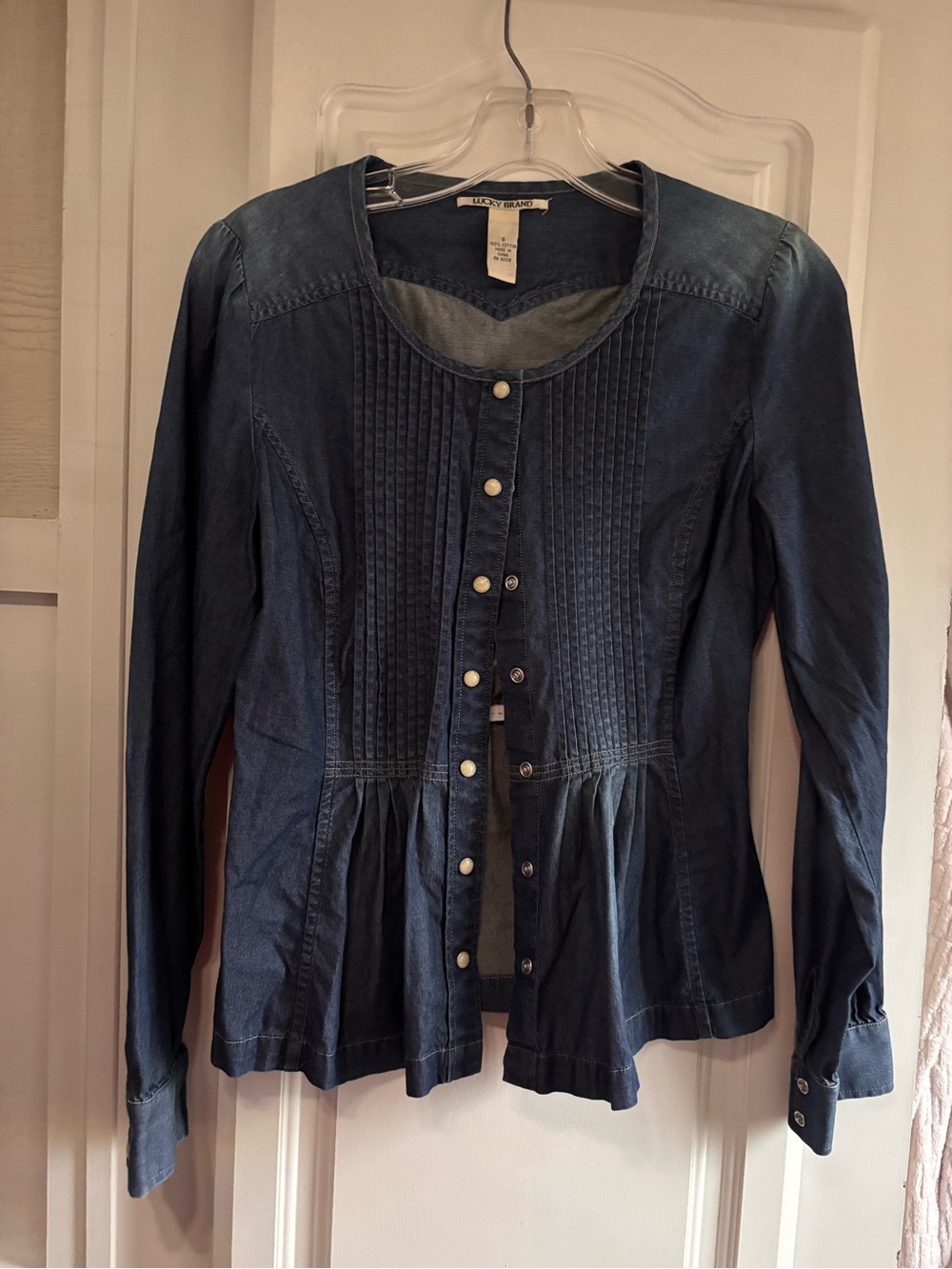 Lucky Brand Blue Pintuck Button Front Shirt